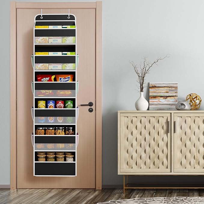 Univivi Door Hanging Organizer Nursery Closet Cabinet Baby Storage with 6 Large Compartments and 8 Side Pockets for Cosmetics, Toys and Sundries (Black)