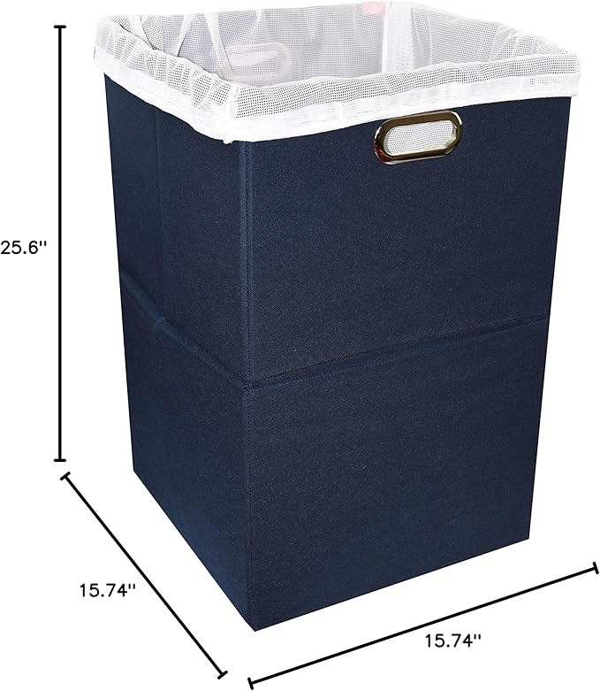 Foldable Large Laundry Hamper With Laundry Bag - Premium Durable Fabric, Plastic Board, Extra-Large Size, Space-Saving & Compact Clothes Basket With Metal Handles (Navy Blue)