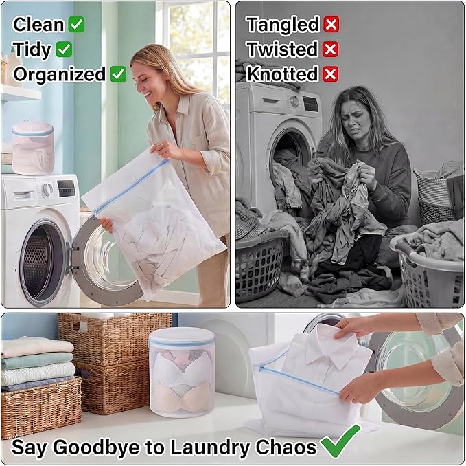 6 Pack Mesh Laundry Bags for Delicates with Auto-Lock Zipper, Durable Fine Washing Bag for Lingerie, Socks, Baby Clothes, Reusable Garment Bags for Travel, Storage & College Dorm (1L 2M 2S 1Bra Bag)