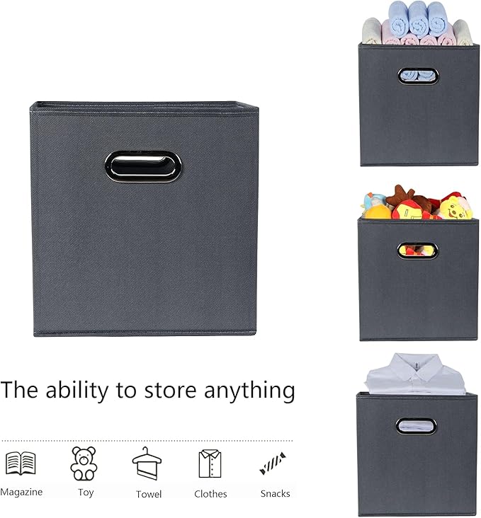 Fabric storage bins Cubes, Fabric Cube Organizer with Handle, Foldable Cube Bins for Cloth or Accessary Storage, 11x11x11, Set of 12, (Gray)