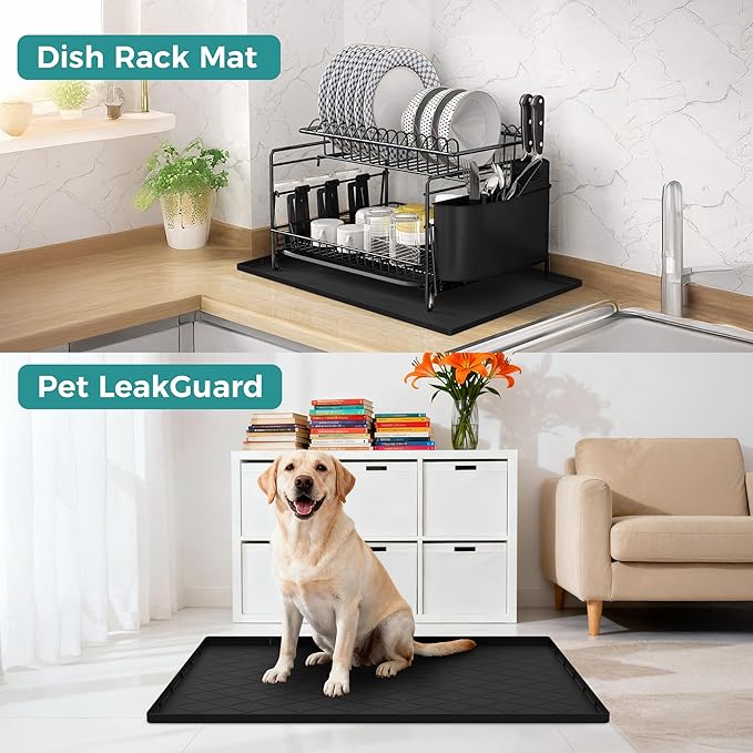 URMONA 40" x 22" Waterproof Silicone Mat in Multiple Sizes & Colors, Under Sink Mat for Kitchen & Bathroom, Pet Food Pad for Dogs & Cats, Kitchen Cabinet Liner, Multi-Purpose for Storage(Light Grey)