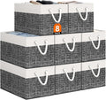 Storage Bin,Collapsible Storage Basket For Organizing,Large Storage Boxes With Rope Handles,Storage Containers,White & Black,8 Pack