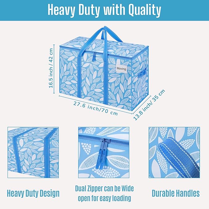 VENO 2 Pack Heavy Duty Moving Bags, Extra Large Storage Bags with Reinforced Handles & Strong Zippers, Foldable & Reusable Moving Box Alternative for Clothes & Dorm Storage