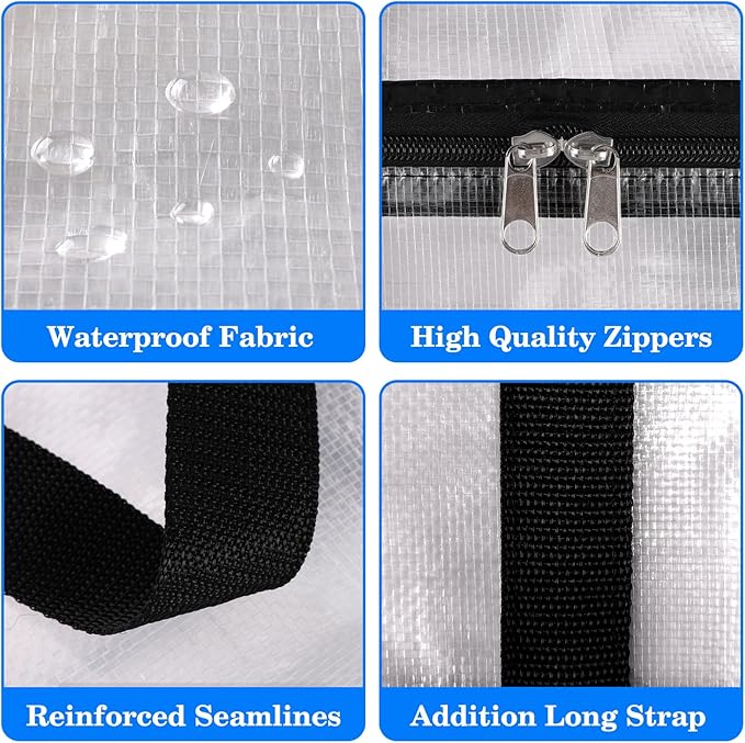 BlissTotes 2-Pack Large Moving Bags with Backpack Straps & Strong Zippers, Heavy-Duty Storage Bags Moving Boxes for Space Saving, Dorms, Transport, 76L-20 Gallons, Clear