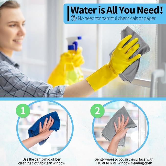 HOMERHYME Microfiber Cleaning Cloth - 10 Pack Glasses Cleaning Cloth, 16" x 14" Window Cleaning Rags, Streak Free Lint Free Polishing Cloths Wipes for Eye Glass, Stainless Steel, Windshield, Grey
