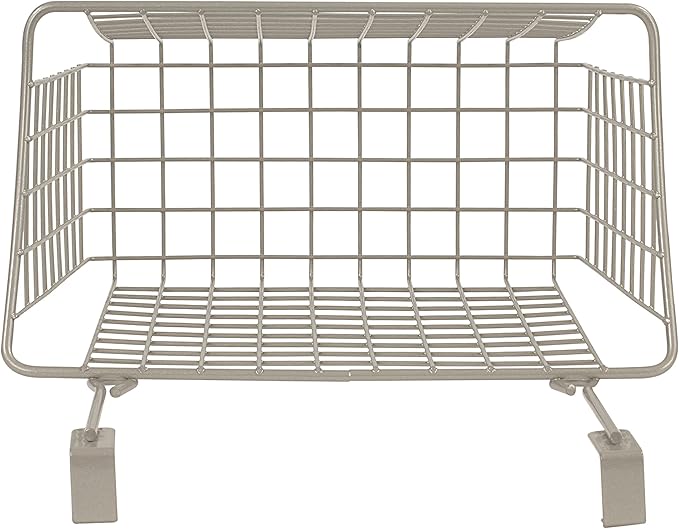 Spectrum Hanging Baskets for Organizing (Large, Satin Nickel) - Grid Over the Cabinet Wire Basket- Kitchen or Bathroom - Door Hanging Storage Organizer for Cleaning Supplies, & Towels (Pack of 6)