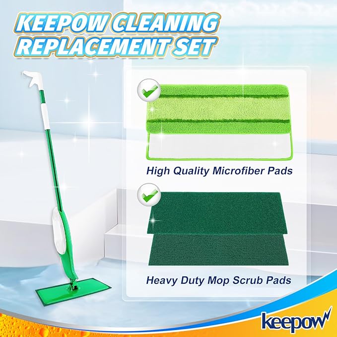 KEEPOW Scrub Mop Pads Replacement Compatible with Libman Freedom Spray Mop, Mop Scrubber Attachment for Floor Cleaning, Fit for Rubbermaid and Turbo & Other 18 Inch Microfiber Mops
