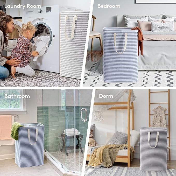 Lifewit 2 Pack Laundry Hamper Large Collapsible Laundry Baskets, Freestanding Waterproof Clothes Hamper with Easy Carry Handles in Laundry Room Bedroom Bathroom College Dorm, Grey&Blue, 2 x 80L