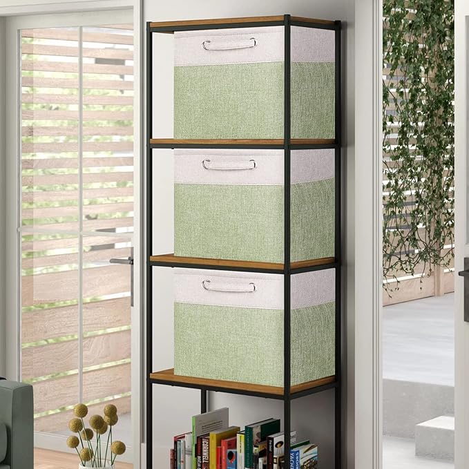 Storage Cube Bins 13x13 - 3-Pack 13x13x13 Inch Green Storage Cubes with Handles | Foldable Fabric Cube Storage Bins Organizer | Sage Green 13x13 Storage Cubes for Closet, Shelves