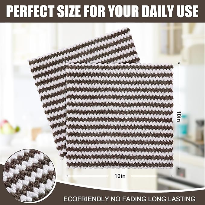 Homaxy 24 Pack Kitchen Dish Cloths, Ultra Soft and Absorbent Dish Towels, Reusable Fast Drying Microfiber Cleaning Cloth, Coral Velvet Wave Design No-lint, 10 x 10 inches, Brown