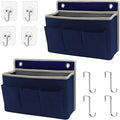2-Pack Wall Hanging Organizer Bag/Hanging Baskets with Large Mesh Compartment & 3 Pockets，Over the Door Hanging Organizer Space Saving Storage for Bedroom,RV Camper, Closet (Navy Blue -2 Pack)