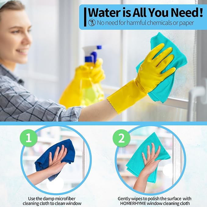 HOMERHYME Microfiber Cleaning Cloth - 10 Pack Glasses Cleaning Cloth, 16" x 14" Window Cleaning Rags, Streak Free Lint Free Polishing Cloths Wipes for Eye Glass, Stainless Steel, Windshield, Turquoise