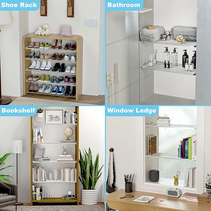 Expandable Closet Organizer Shelves, Adjustable Rod Metal Storage Shelves Divider for Wardrobe Cupboard Kitchen (Silver,7.9" D x 17"-31" W,2PCS)