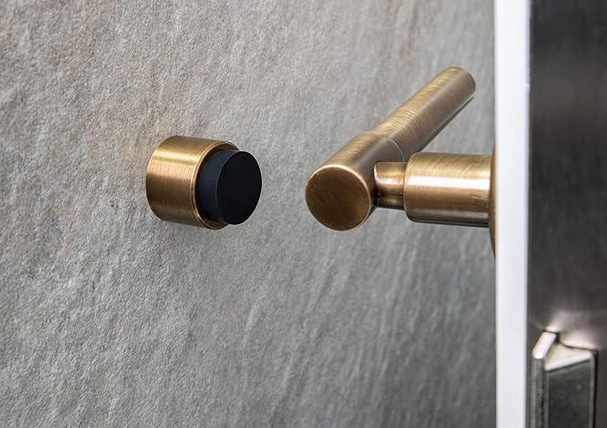 EVI | Wall Mounted Adhesive Doorstop | 1.1" x 1.1" | Made of Brass | Rustic Finish | Great Adhesion | 100% Functional | Mod. I-198/28
