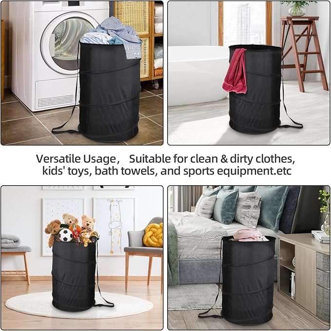 BATTOO Extra Large 107L Strong Laundry Hamper 17.5" x 27" Collapsible Laundry Baskets with Long Straps Drawstring Barrel Foldable Hamper for Laundry Room, Bathroom, Campout, College Dorm or Travel