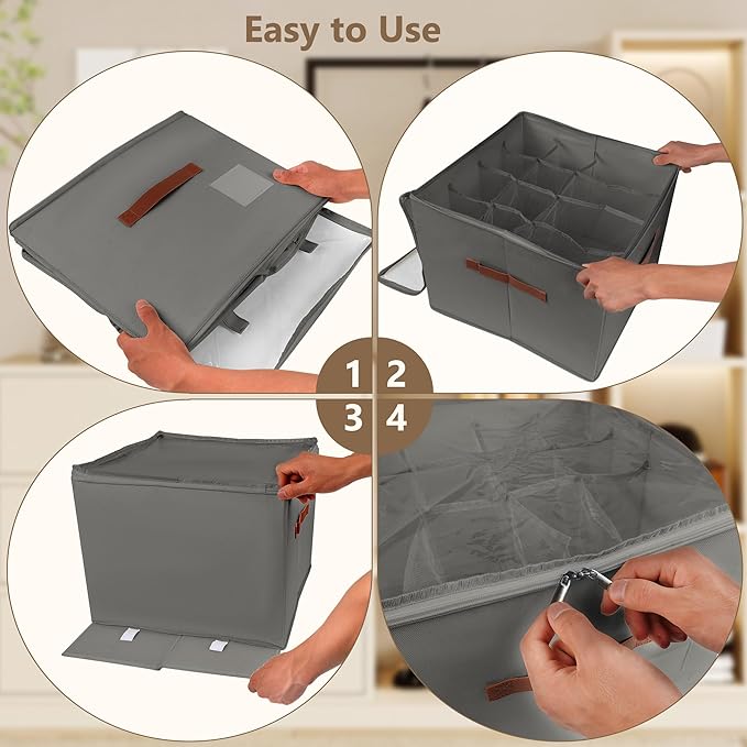 Shoe Organizer for Closet,2 Pack Shoe Storage Bins Foldable Shoe Storage Box Containers with Clear Cover and Sturdy Handles,Shoe Rack for Closet Storage for Sneakers Heels Slippers (Grey)