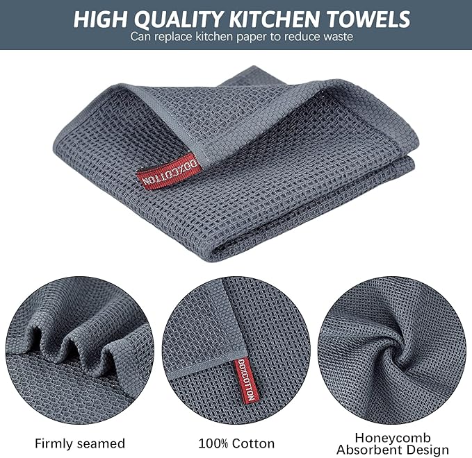 Nialnant Cotton Cleaning Rags,Waffle Weave Kitchen Towels,Absorbent Dish Towels Quick Drying Kitchen Dish Cloths - 12 in x 12 in