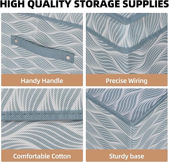 DUHEL Storage Bins 3 Pack, Fabric Storage Basket for Collapsible Medium Canvas Storage Baskets for Organizing Shelf Nursery Home Closet . (Blue Pattern-3PCS)