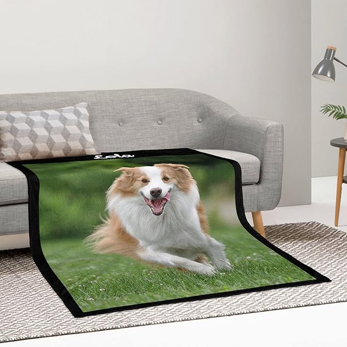Personalized Dog Blanket with Photo, Custom Pets Throw Blanket with Name, Using My Own Photos, Picture for Puppy, Dog and Cat Blankets, Pet Passing Away Memorial Gifts