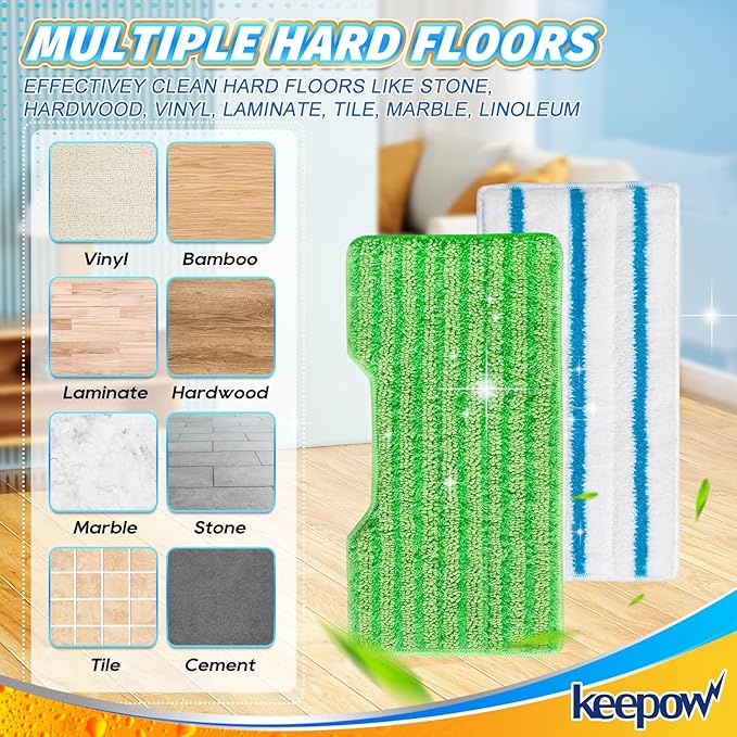 KEEPOW Reusable Microfiber Mop Pads Compatible with Shark VACMOP VM252 VM200 VM401 VM180 VM252GN VC205 VM250 Cordless Hard Floor Vacuum Mop, Compatible with VACMOP Replacement Pads, 1+1+1+1 Pack