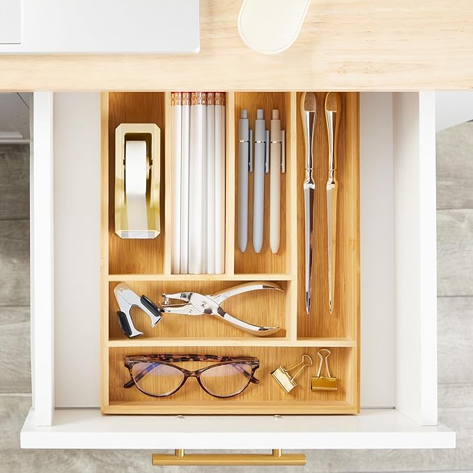 Juvale Silverware Organizer Tray - Brown Bamboo, 6-Slot, 14.5 x 10.25 x 1.75 in - Utensil Drawer Organizer & Cutlery Tray for Kitchen & Desk Use