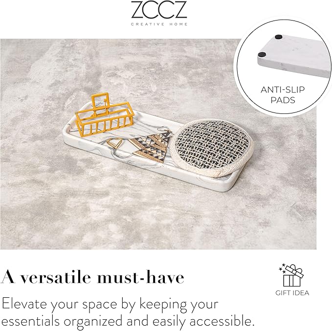 ZCCZ Bathroom Accessory Sets, 4 Pieces Bathroom Accessories Complete Set Vanity Countertop Accessory Set with Marble Look, Includes Lotion Dispenser Soap Pump, Tumbler, Toothbrush Holder and Tray