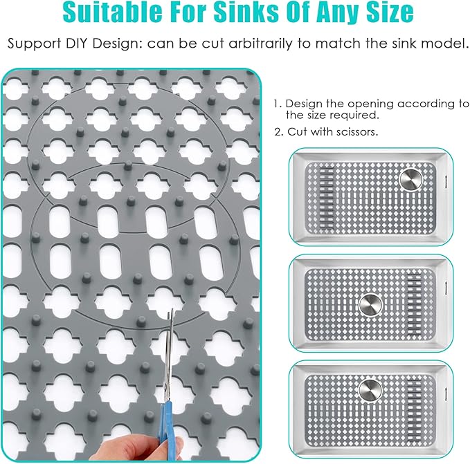 Kitchen Mat, Protectors for Sink 25"x13" Non-Slip Folding Grates for Bottom of Farmhouse Stainless Steel Porcelain Sink, DIY Silicone Can Be Cut to Any Size Grey-1 PCS