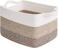 Goodpick Woven Storage Basket, 13"x10"x9" Cotton Rope Organizer for Dog Toys, Books, Stylish Gift Basket with Handles, Small Laundry Baskets for Shelves, Gradient Brown