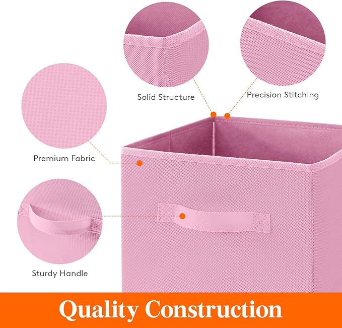 Lifewit Storage Cubes, Foldable Decorative Fabric Storage Baskets for Organizing Home Organizers with Handles for Shelves, Closet, 11 Inch Bins, 18L Pink, 12 Packs
