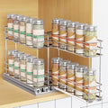 Pull Out Spice Rack Organizer for Cabinet, Slide Out Spice Racks, Easy to Install Spice Cabinet Organizers, 5.28" Wx10.43 Dx8.26 H, 2 Drawers 2 Tiers(Silver)
