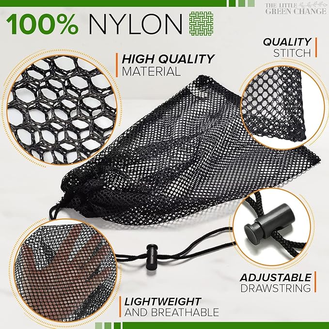 10 PCs Small Net Bag – 11.8x7.48" Nylon Mesh Bags With Drawstring – Lightweight, Breathable, Reusable Storage for Travel, Gym, Swimwear, Laundry, Sports, Beach Gear, Camping & Daily Organization