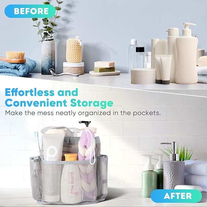 EUDELE Mesh Shower Caddy Portable for College Dorm Room Essentials,Shower Caddy Dorm with 8-Pocket Large Capacity for Beach,Swimming,Gym,Travel essentials