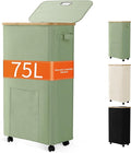 Laundry Basket with Wheels, Dirty Clothes Hamper on Wheels, Rolling Tall Laundry Hamper with lid for Laundry Room, Dorm and Bathroom, 75L Sage Green