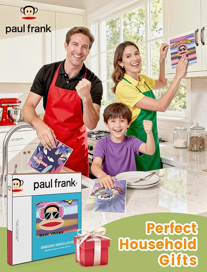 Paul Frank Swedish Dishcloths for Kitchen, 6 Pack Funny Swedish Dish Cloths Reusable Paper Towels, Super Absorbent Dish Cloths Washable Non-Scratch for Home Kitchen, Cellulose Sponge Cloths No Odor