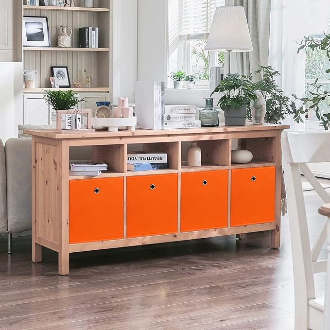 Fabric Cubes Storage Containers ,11 Inch Cloth Storage CubeFoldable Storage Bins Cubes Organizer Baskets with Dual Handles for Shelf Closet Set of 6,(Orange)