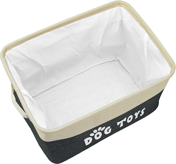PET ARTIST Dog Toy Basket, Collapsible Dog Toy Bin Box with Comfortable Handles, Large Pet Toy Storage Organizer for Accessories, Toys, Coat & Clothing, Blanket & Leash, Black, 15"x11"x9"