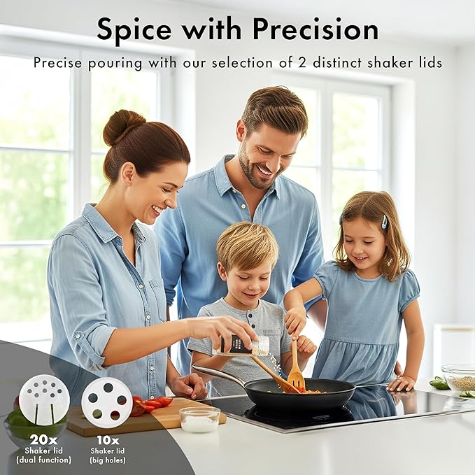 Glass Spice Jars with Label and Stainless Steel Covered/Plated Lids (24 x 4oz) Spice Containers with 240 Labels, Shaker Inserts, Steel Funnel, Empty Square Empty Square Seasoning Organizer