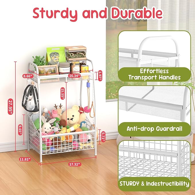 Indestructible Medium Dog Toy basket, Toy Box for Dogs,Pet Toys Bin Dog Metal Wire Basket for Toys, Food Storage, Storage Organizer Chest Storage, Toy Box for Living Room Area (White)