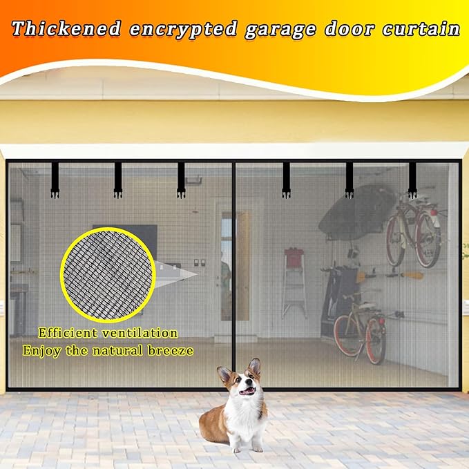 Garage Door Screen 1 Car 10x7FT Garage Screen Door，Upgraded PET Mesh with Retractable Magnetic Screen Garage and Heavy Duty Bottom for Easy Assembly and Pass, Hands-Free Screen Door