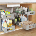 2 Packs 19IN Depth Under Sink Organizer, 2-Tier Pull Out Cabinet Organizer With Smooth Circular Rail, Large Capacity Metal Mesh Sliding Drawers For Bathroom& Kitchen Storage,Height Adjustable–Gun Gray