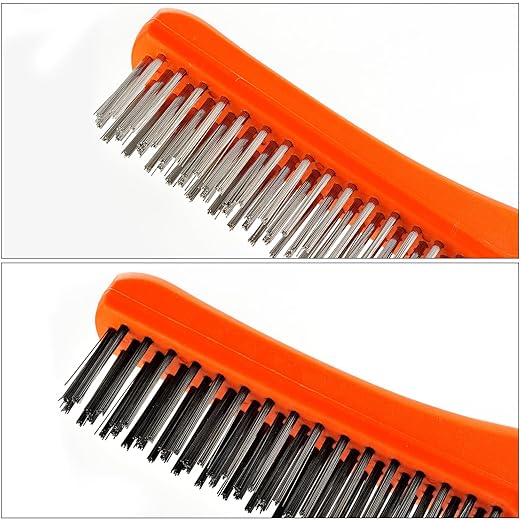 MAXMAN Wire Brush Set, Heavy Duty Stainless Steel and Carbon Steel Wire Brushes for Cleaning Rust, Grill, Dirt, Paint Removal, Welding, Stiff Bristle Metal Brush with 10" Plastic Handle, Large, 2Pcs
