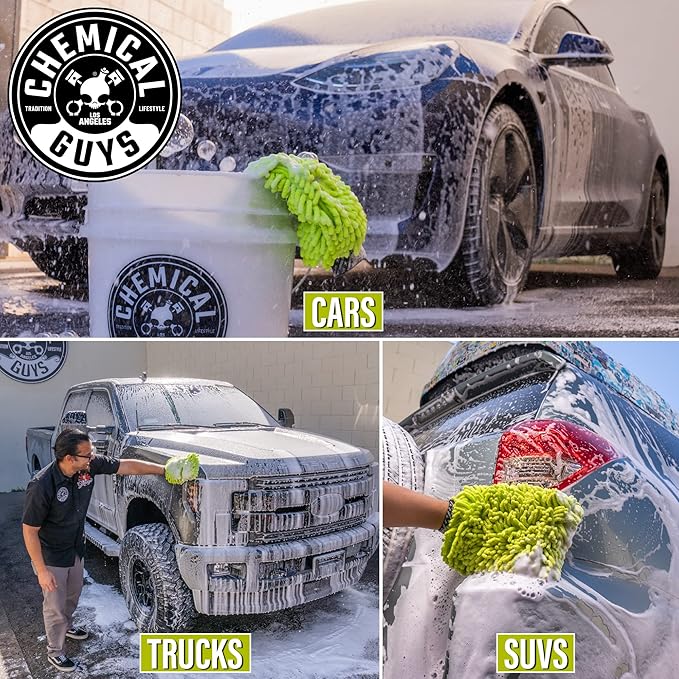 Chemical Guys Chenille Premium Scratch-Free Microfiber Wash Mitt for Car Washing - Lime Green, Ultra-Soft Car Wash Glove, Swirl-Free Finish, Safe for Trucks, SUVs, Motorcycles, and More