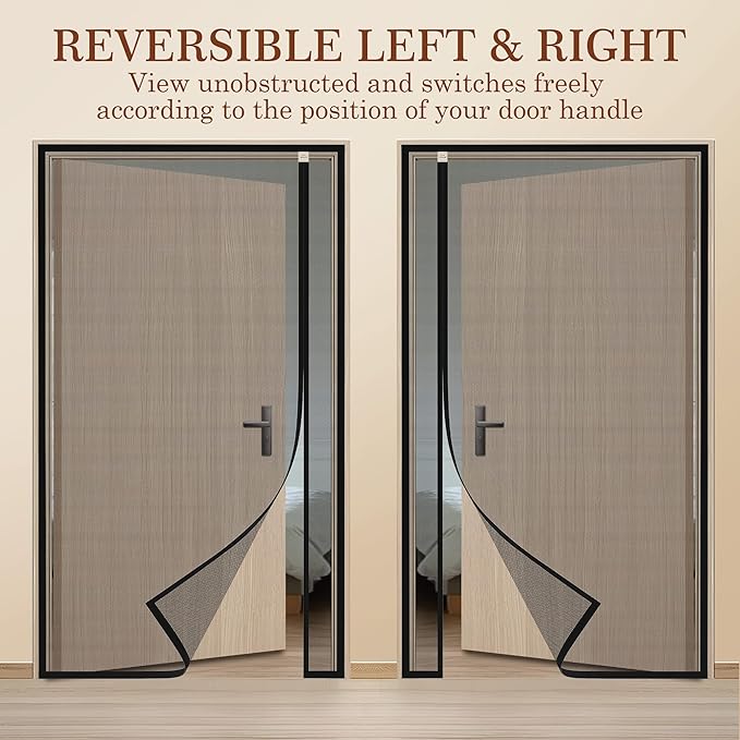 Yotache Reversible Left Right Side Opening Magnetic Screen Door Fits Door Size 62 x 80, Enjoy Breeze Net Curtain for Front, Balcony, Patio Sliding Door, Actual Screen Size 64" x 81"
