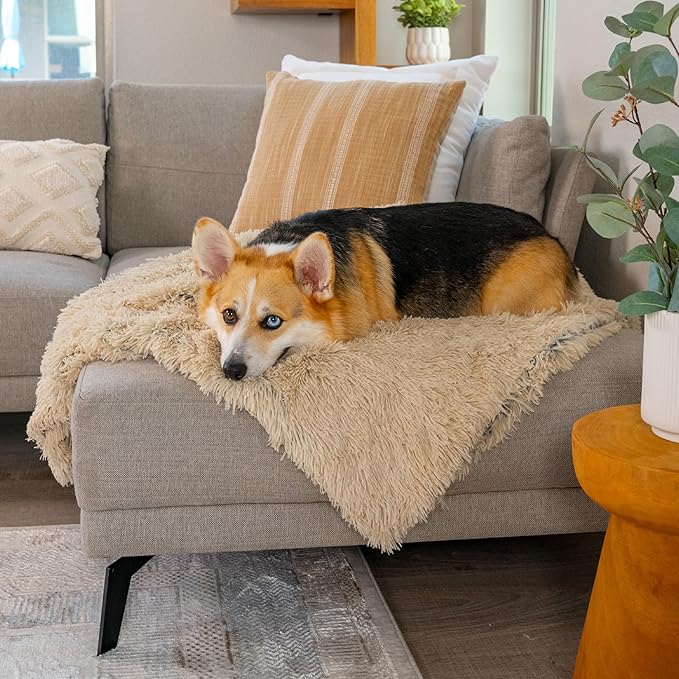 Best Friends by Sheri Calming Shag Dog Blanket – Ultra Soft Faux Fur Pet Throw, Anxiety-Relief, Lightweight Warm Bed Cover for Dogs and Cats, Machine Washable, Taupe, 30" x 40"