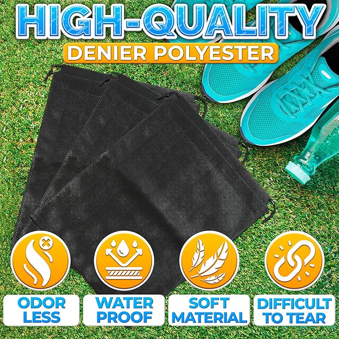 10 Pack Travel Shoe Backpack Set – Non-Mesh Solid 11.8"x15.75" Waterproof Drawstring Shoe Bags for Travel, Clothes, or Wet Gear – Lightweight Storage Organizer and Packing Essential for Women & Men