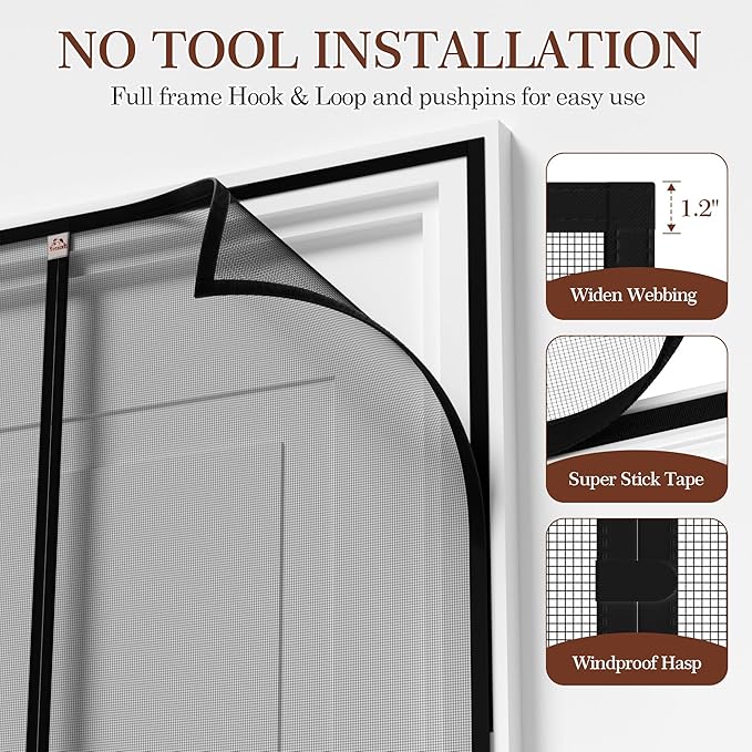 Yotache Magnetic Screen Door Fits Door Size 35 x 80, Screen Size 37" x 81" Reinforced Fiberglass Net Curtain Easy Installation for Walk Through Door Black
