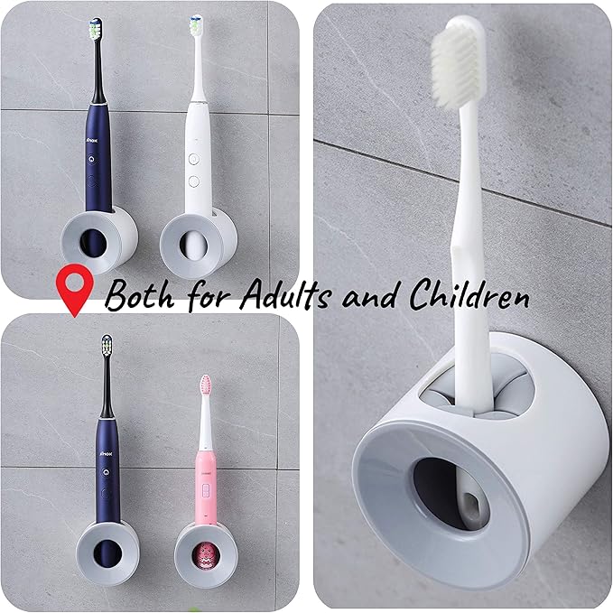 Electric Toothbrush Holder for Bathroom, Wall Mounted for Shower Space-Saving, Bathroom Storage Organizer Caddy, Toothbrush Holder for Kids, Bathroom Decor (4, Grey)