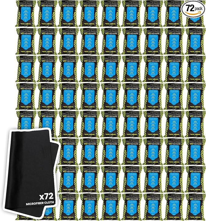 Fortress Electronic Wipes With Microfiber Cloth (25 ct, Pack of 72) To-Go Tech Wipes for Screens, Phones, Keyboards, TV Monitors, Computer Screens, and More [Travel Size] Skin-Safe
