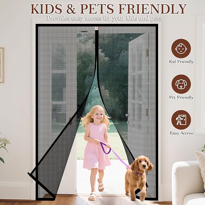 Yotache Magnetic Screen Door Fits Door Size 72 x 96, Screen Size 74" x 97" Strengthened French and Patio Door Screen Curtain Black