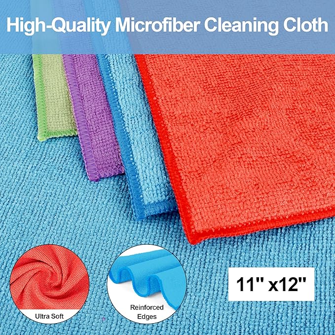 HOMERHYME Microfiber Cleaning Cloth, 150 Pack Cleaning Rags,12" X 11" Lint Free Dish Towels Wash Cloths, Reusable Microfiber Towels for Home and Kitchen Bathroom Apartment Cleaning Supplies, Assorted